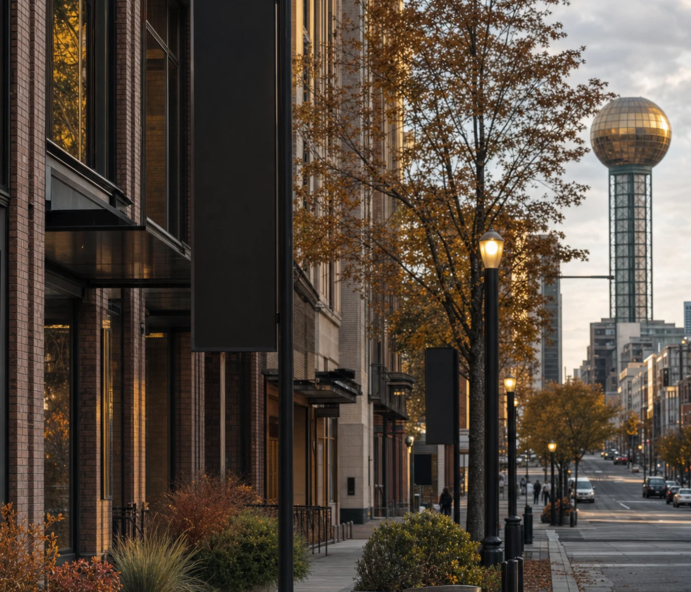 Concrete architecture and wayfinding in Knoxville morning light